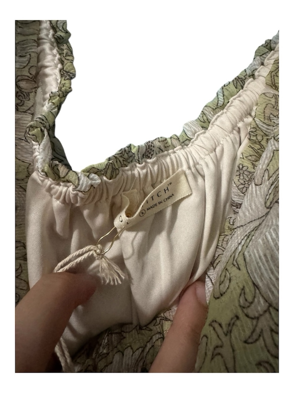 NWT Love Stitch Boho Paisley Maxi Dress Sage Green Puff Sleeve Tiered - Picture 3 of 7